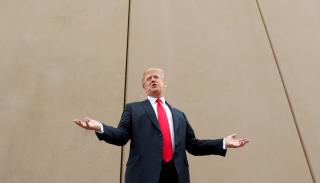Donald Trump in front of wall